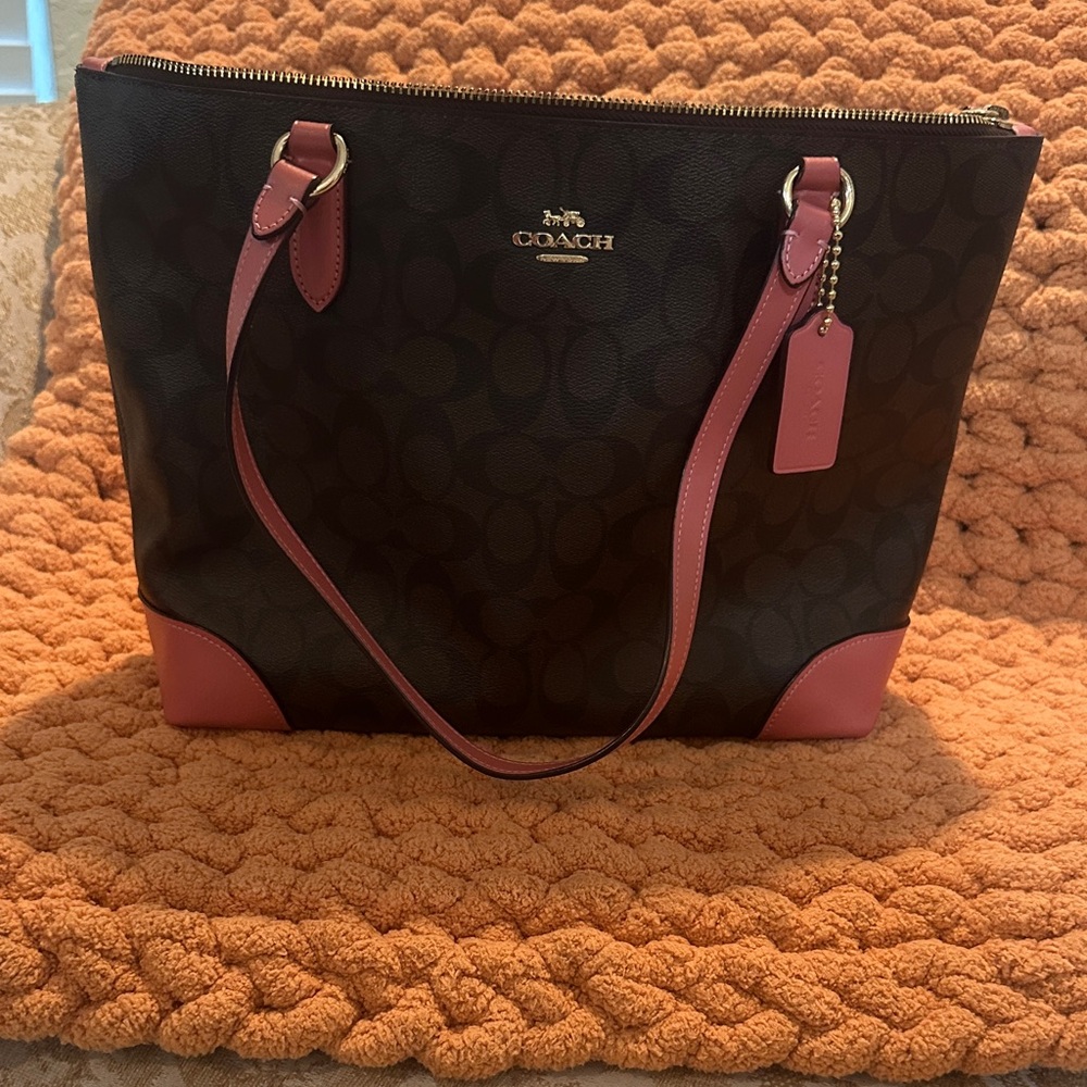 Coach Signature Brown and Pink Tote Bag